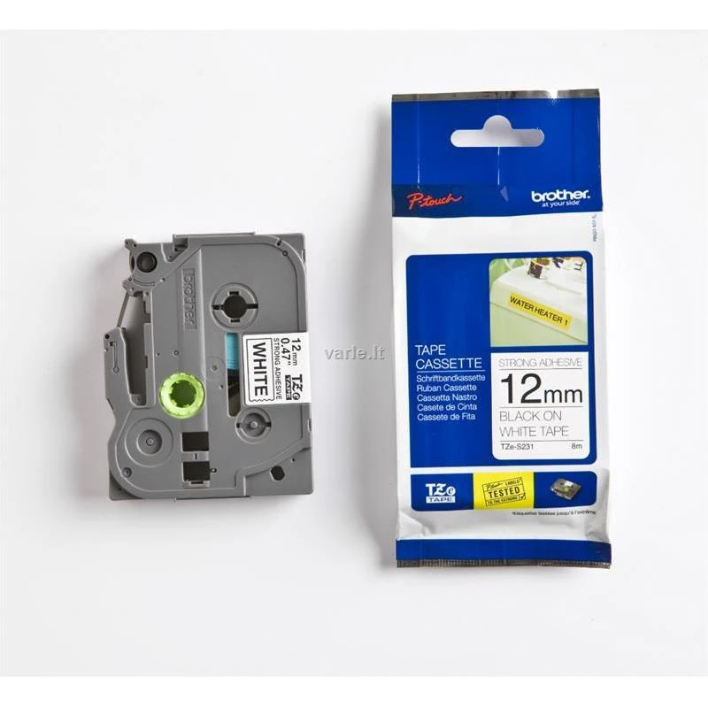 Brother | TZ-S231 Strong Adhesive Laminated Tape | Juodas on Baltas | TZe | 8 m | 1.2 cm