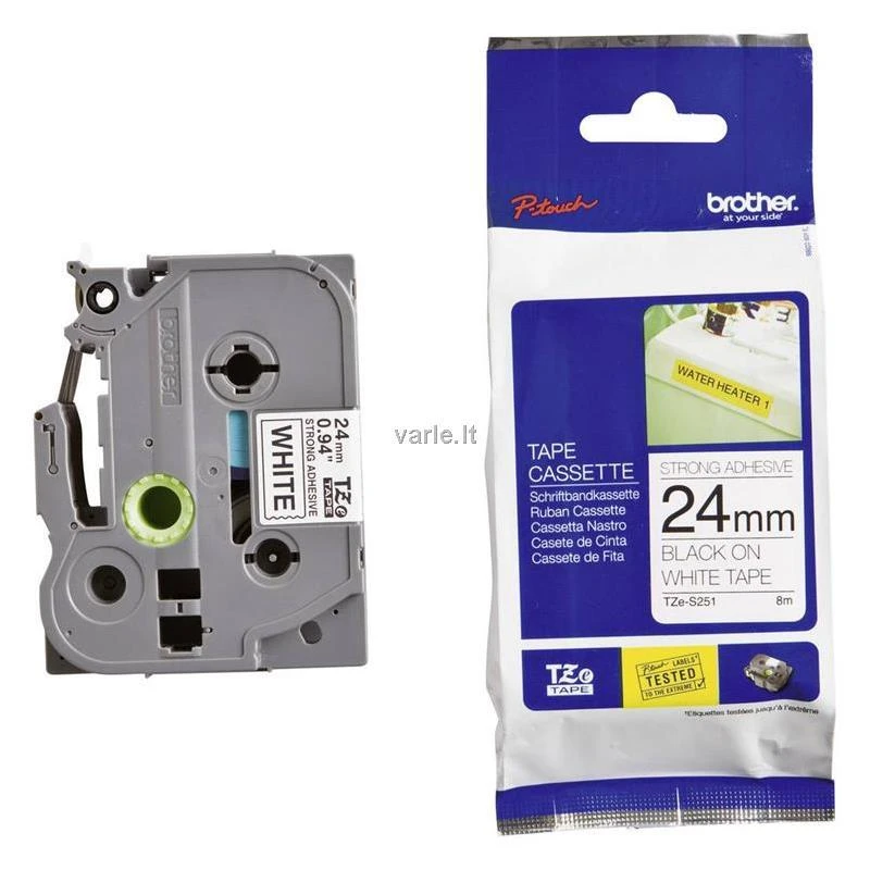 Brother | TZe-S251 Strong Adhesive Laminated Tape | Juodas on Baltas | TZe | 8 m | 2.4 cm
