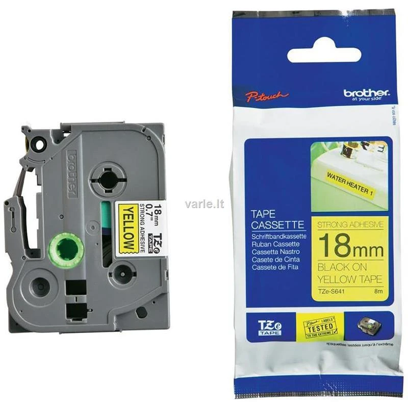 Brother | TZe-S641 Strong Adhesive Laminated Tape | Juodas on Geltona | TZe | 8 m | 1.8 cm