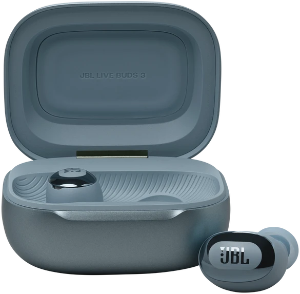 JBL Live Buds 3 atidarytas dėklas su ausinėmis