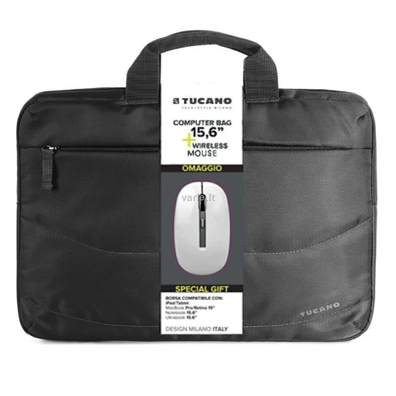 Tucano Borsa Idea set: 15.6″ krepšys kompiuteriui + pelė juodos spalvos