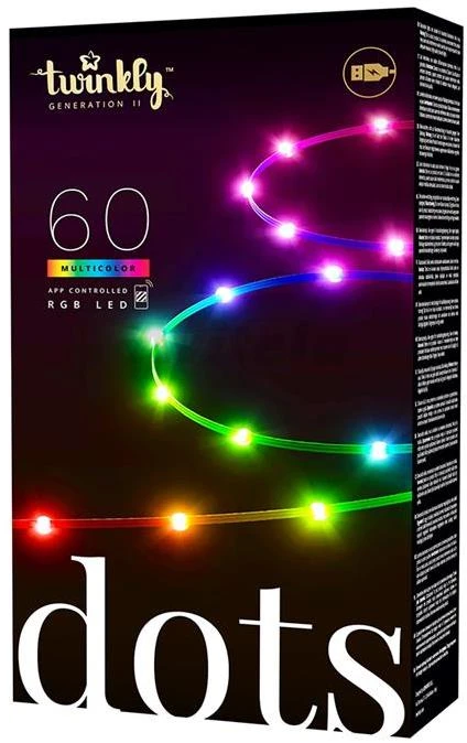 „Twinkly Dots“ išmaniosios LED lemputės, 60 RGB (daugiaspalvės), maitinamos USB, 3 m, skaidrios RGB – 16 mln.+ spalvų