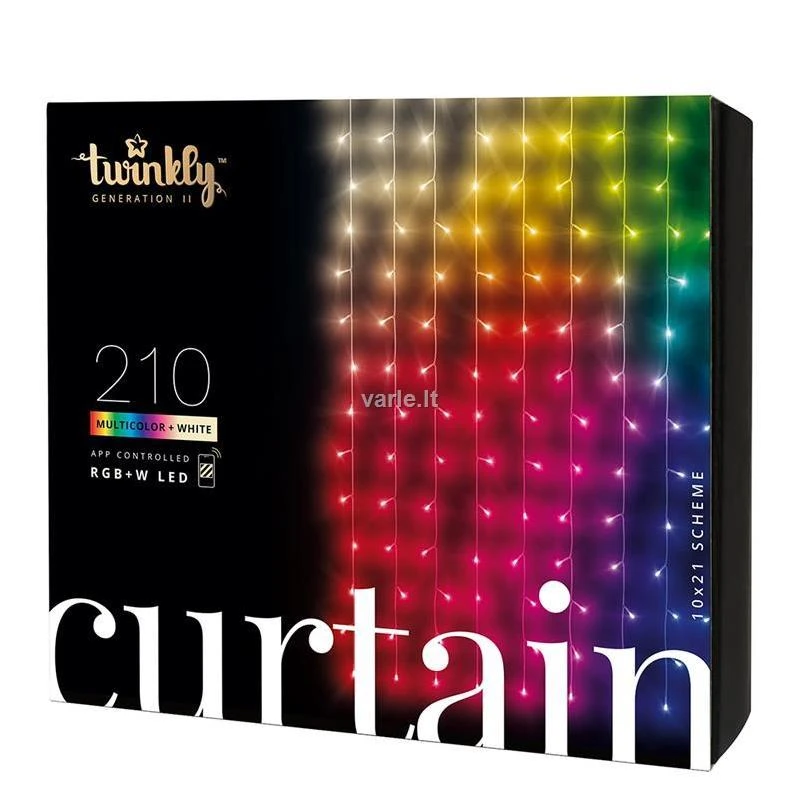 Kalėdinė išmanioji lempučių girlianda Twinkly Curtain 210L 5mm RGBW, užuolaidos, daugiaspalvės