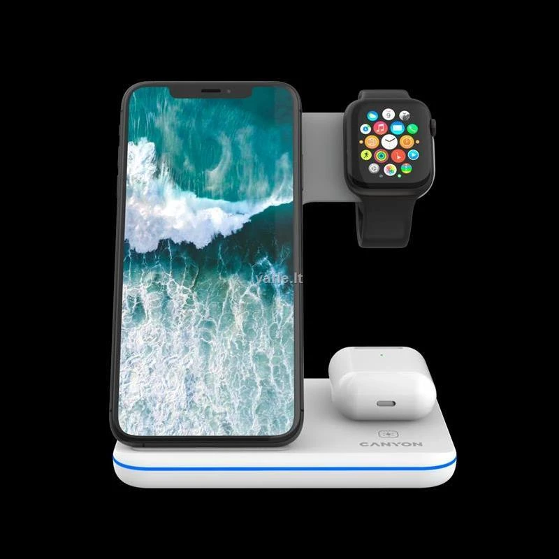 Universalus Belaidis įkroviklis Canyon 3in1 Wireless Charger WS-303, tinka vienu metu įkrauti Apple Watch, iPhone ir Airpods