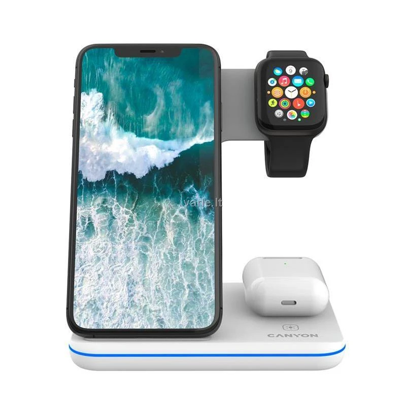 Universalus Belaidis įkroviklis Canyon 3in1 Wireless Charger WS-303, tinka vienu metu įkrauti Apple Watch, iPhone ir Airpods