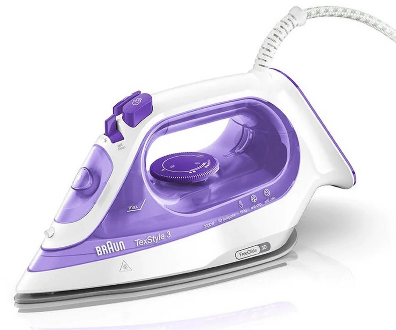 Braun TexStyle 3 Sauso ir garų tipo lygintuvas Violetinė, Sidabras, Balta 2350 W