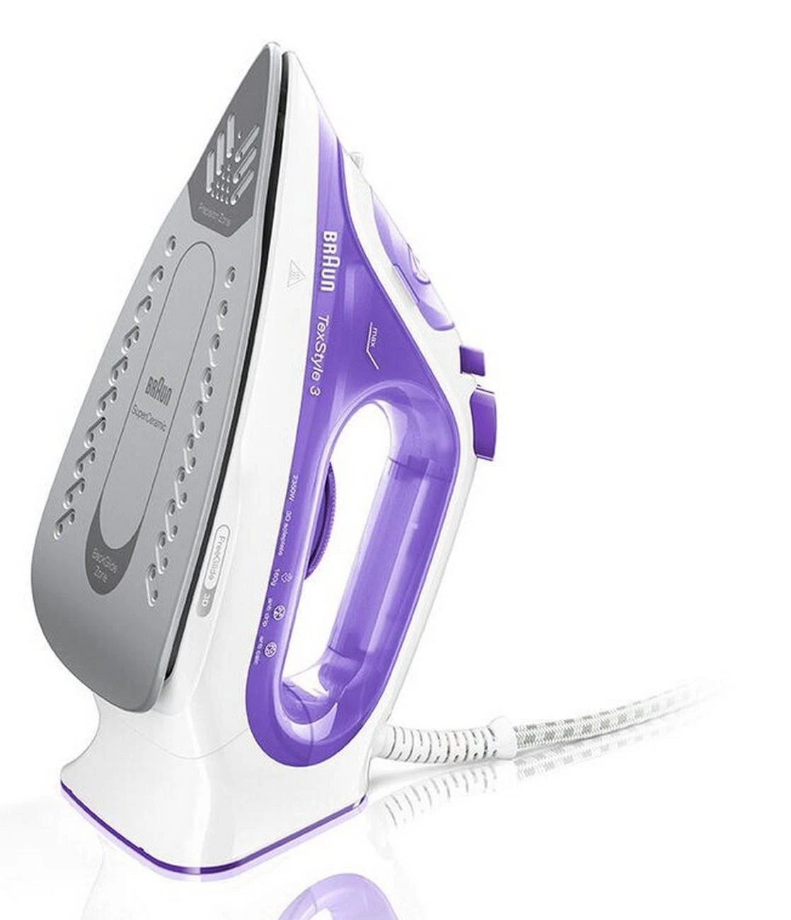 Braun TexStyle 3 Sauso ir garų tipo lygintuvas Violetinė, Sidabras, Balta 2350 W