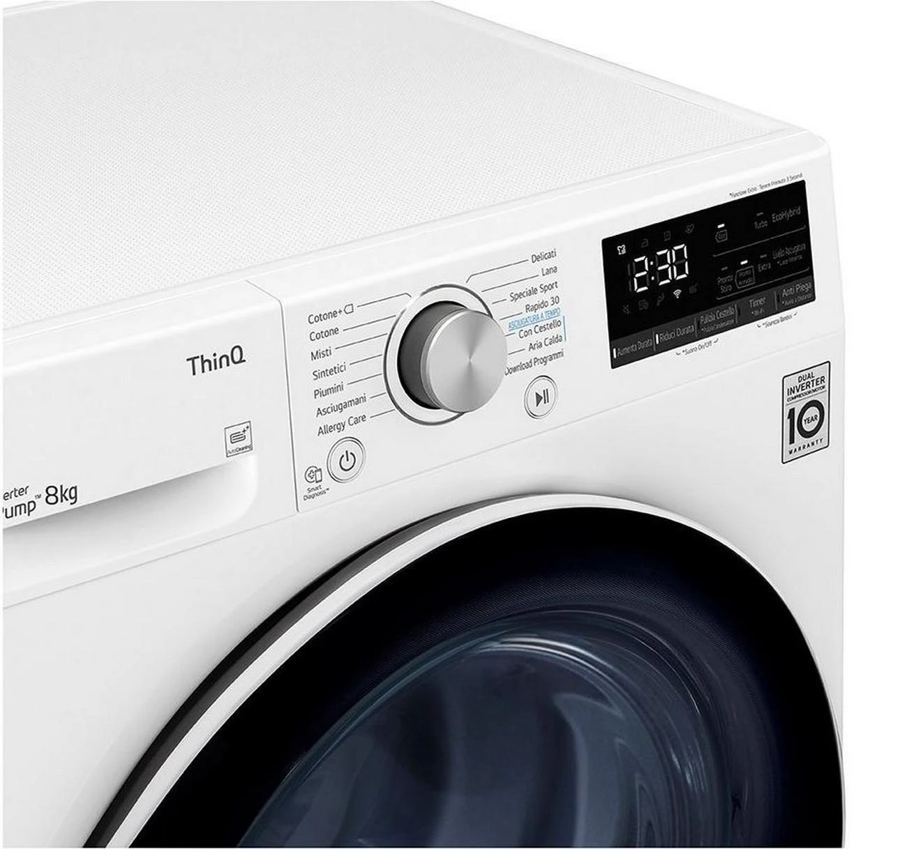 Džiovyklė LG Džiovintuvas RH80V3AV6N Energijos vartojimo efektyvumo klasė A++, Kraunamas iš priekio, 8kg, LED jutiklinis ekranas, Gylis 69 cm, Wi-Fi, Baltas