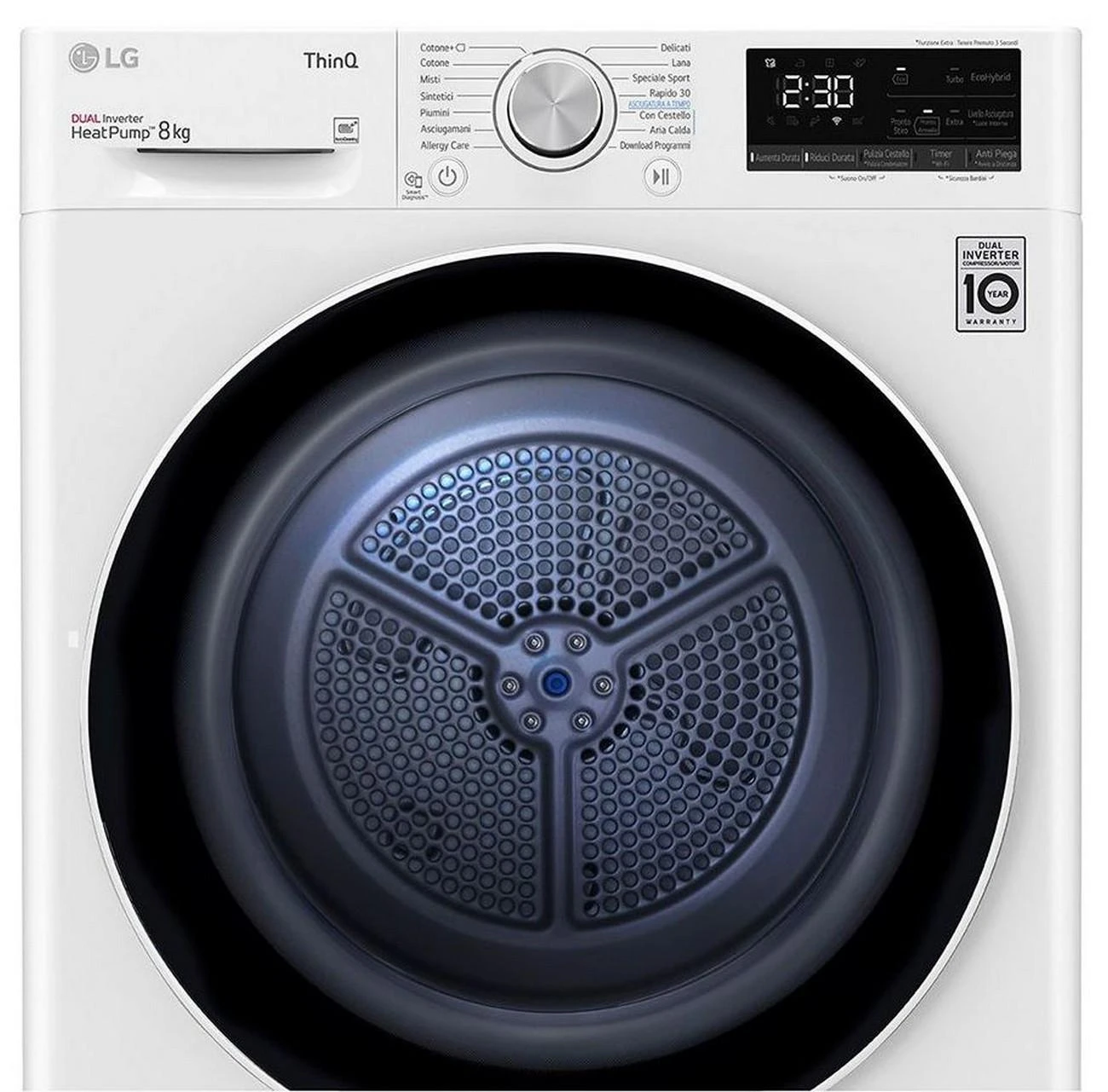 Džiovyklė LG Džiovintuvas RH80V3AV6N Energijos vartojimo efektyvumo klasė A++, Kraunamas iš priekio, 8kg, LED jutiklinis ekranas, Gylis 69 cm, Wi-Fi, Baltas