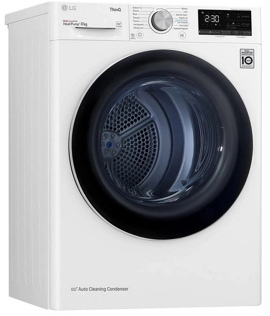 Džiovyklė LG Džiovintuvas RH80V3AV6N Energijos vartojimo efektyvumo klasė A++, Kraunamas iš priekio, 8kg, LED jutiklinis ekranas, Gylis 69 cm, Wi-Fi, Baltas