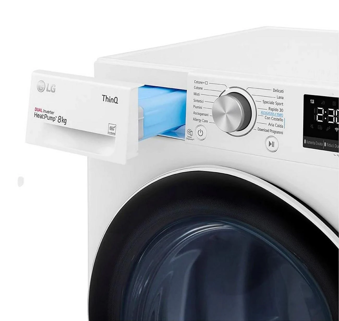 Džiovyklė LG Džiovintuvas RH80V3AV6N Energijos vartojimo efektyvumo klasė A++, Kraunamas iš priekio, 8kg, LED jutiklinis ekranas, Gylis 69 cm, Wi-Fi, Baltas