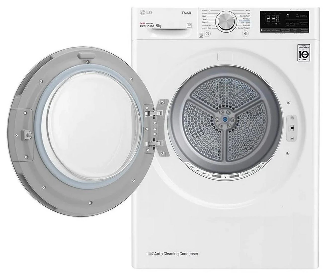 Džiovyklė LG Džiovintuvas RH80V3AV6N Energijos vartojimo efektyvumo klasė A++, Kraunamas iš priekio, 8kg, LED jutiklinis ekranas, Gylis 69 cm, Wi-Fi, Baltas