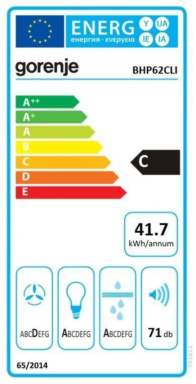 Gartraukis Gorenje | Gaubtas | BHP62CLI | Teleskopinis | C energijos vartojimo efektyvumo klasė | Plotis 60 cm | 435 m³/h | Mechaninis valdymas | LED | Dramblio kaulas