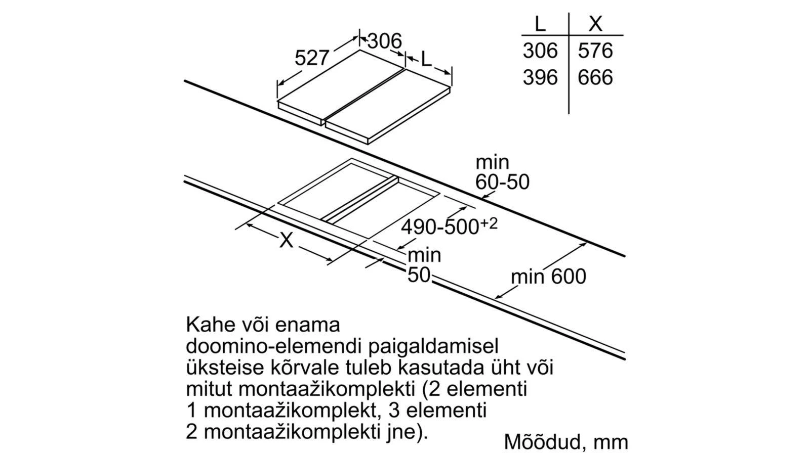 HEZ394301 montavimo rėmelio techniniai matmenys