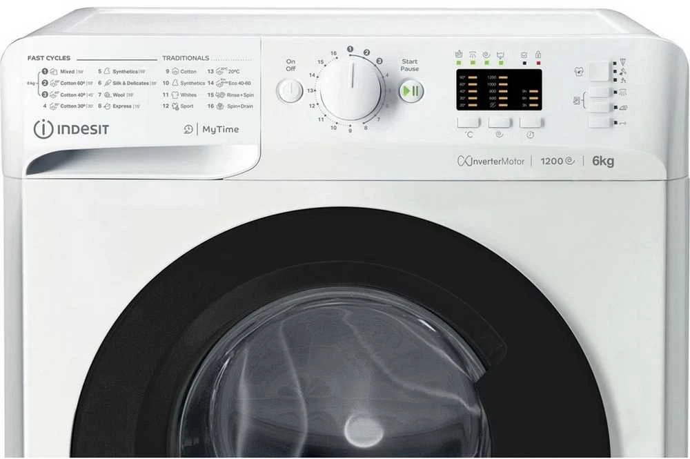 INDESIT | Skalbimo mašina | MTWSA 61294 WK EE | Energy efficiency class C | Front loading | Skalbimo talpa 6kg | 1150 RPM | Gylis 42.5 cm | Plotis 59.5 cm | Ekranas | Big Digit | Baltas