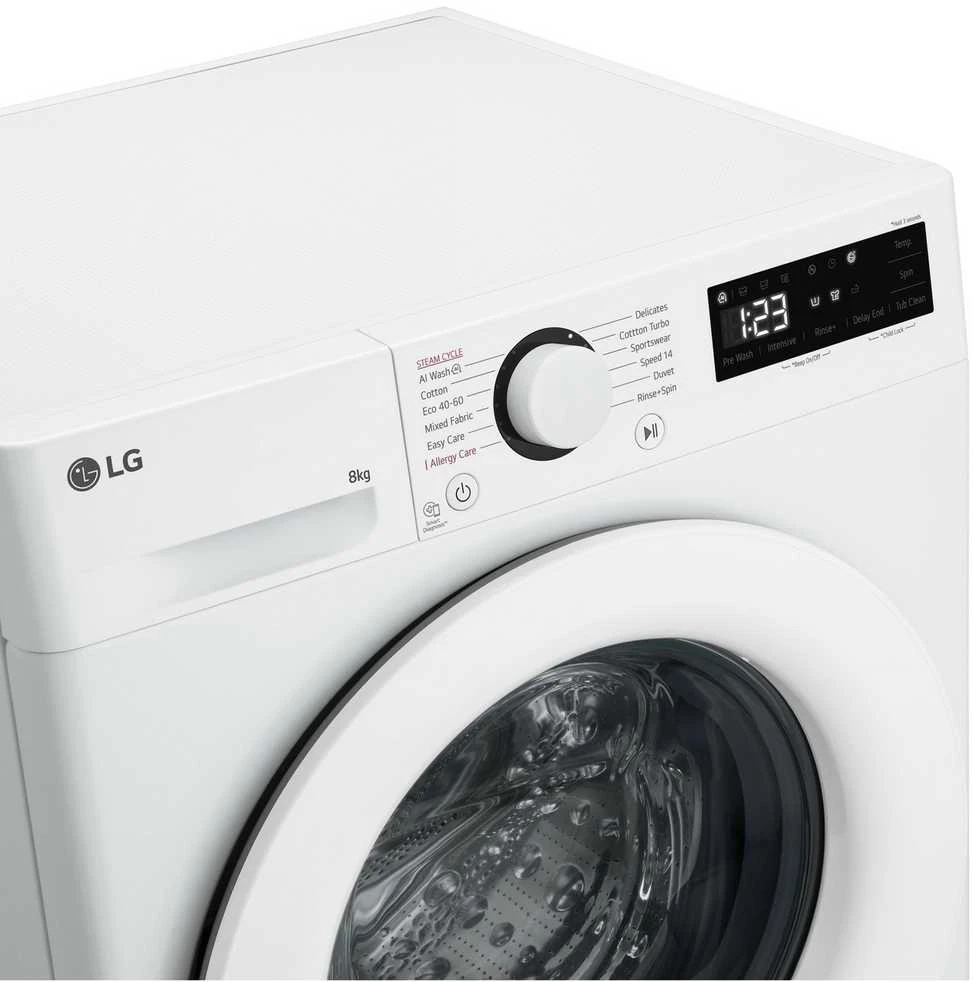 LG | Skalbimo mašina | F2WR508SWW | Energy efficiency class A | Front loading | Skalbimo talpa 8kg | 1200 RPM | Gylis 47.5 cm | Plotis 60 cm | Ekranas | LED | Steam function | Direct drive | Baltas