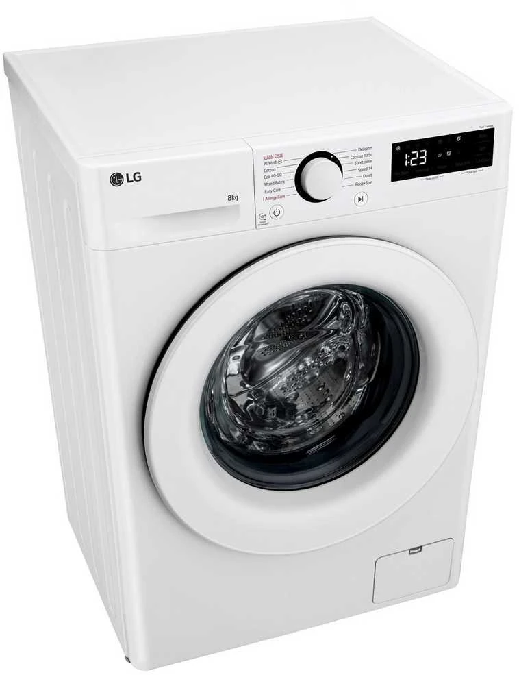 LG | Skalbimo mašina | F2WR508SWW | Energy efficiency class A | Front loading | Skalbimo talpa 8kg | 1200 RPM | Gylis 47.5 cm | Plotis 60 cm | Ekranas | LED | Steam function | Direct drive | Baltas