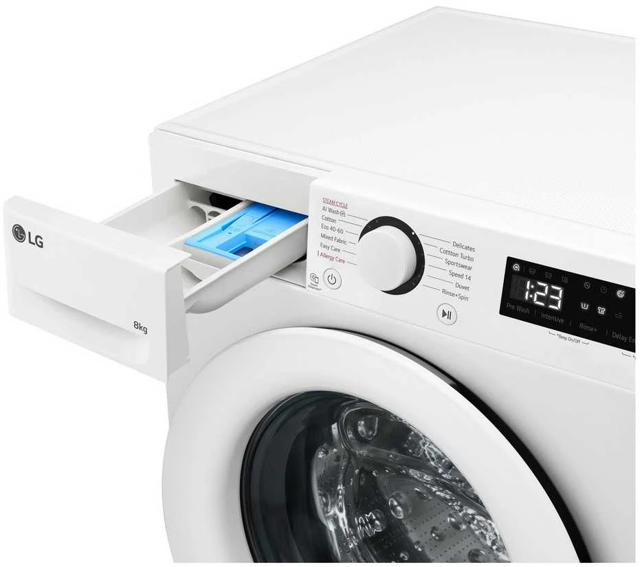 LG | Skalbimo mašina | F2WR508SWW | Energy efficiency class A | Front loading | Skalbimo talpa 8kg | 1200 RPM | Gylis 47.5 cm | Plotis 60 cm | Ekranas | LED | Steam function | Direct drive | Baltas