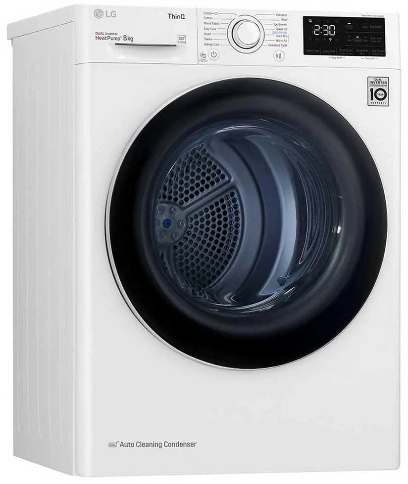 LG | Džiovyklė | RH80V3AV6N | Energijos vartojimo efektyvumo klasė D | Pakraunama iš priekio | 8kg | LED | Gylis 69 cm | Wi-Fi | Baltas