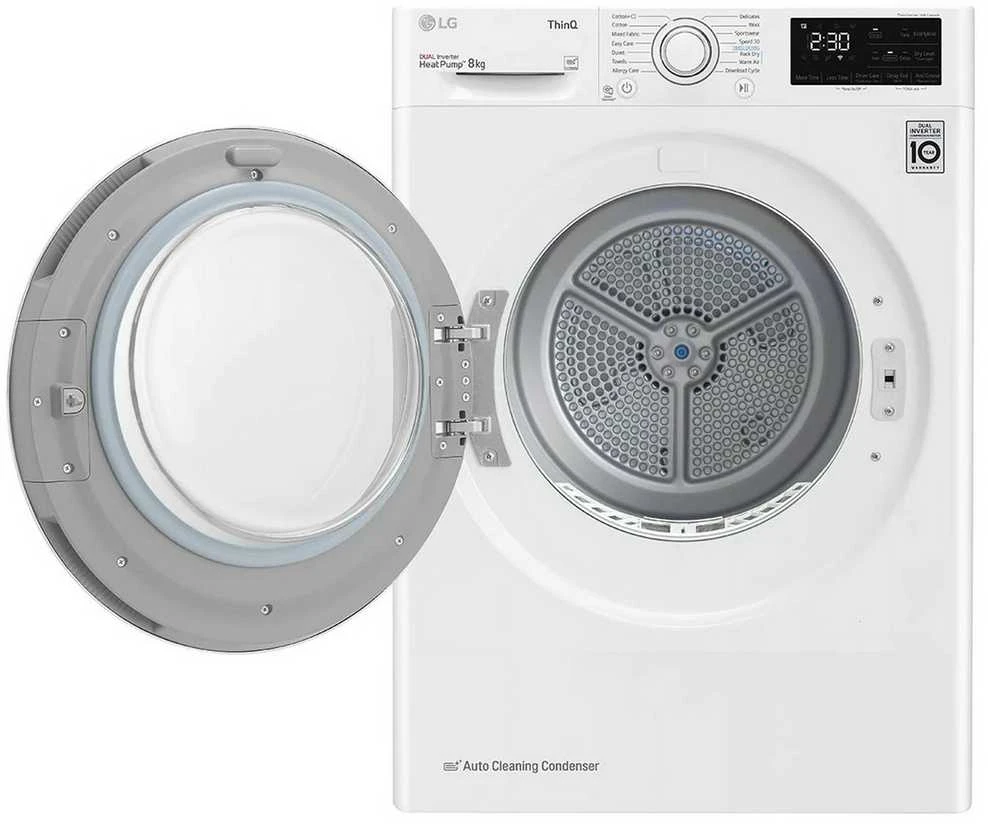 LG | Džiovyklė | RH80V3AV6N | Energijos vartojimo efektyvumo klasė D | Pakraunama iš priekio | 8kg | LED | Gylis 69 cm | Wi-Fi | Baltas