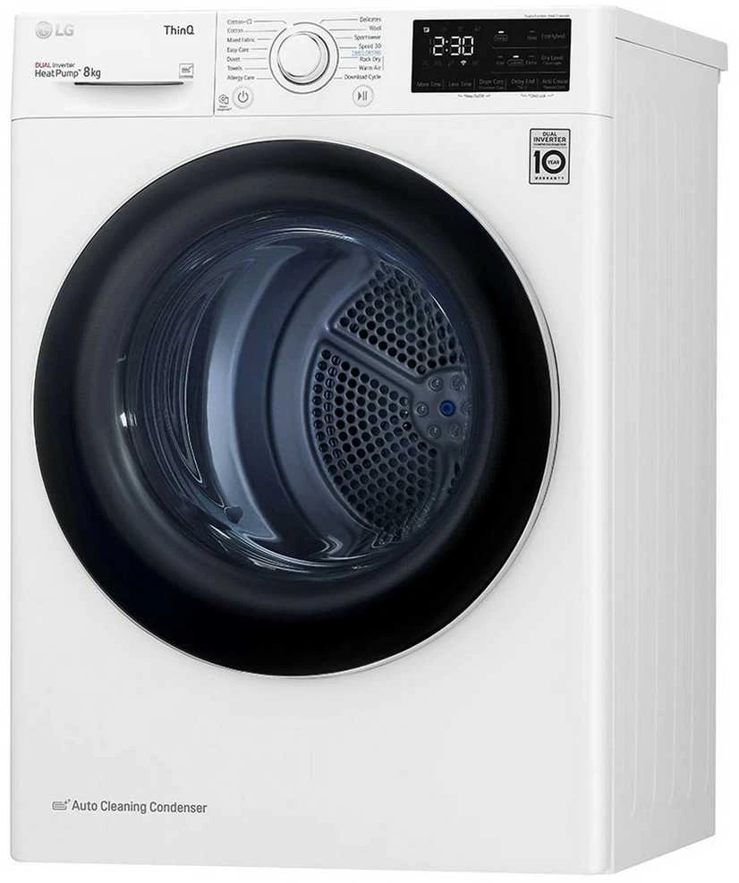 LG | Džiovyklė | RH80V3AV6N | Energijos vartojimo efektyvumo klasė D | Pakraunama iš priekio | 8kg | LED | Gylis 69 cm | Wi-Fi | Baltas