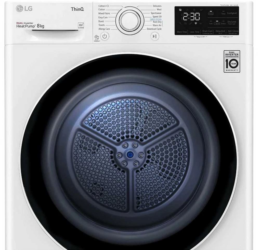 LG | Džiovyklė | RH80V3AV6N | Energijos vartojimo efektyvumo klasė D | Pakraunama iš priekio | 8kg | LED | Gylis 69 cm | Wi-Fi | Baltas