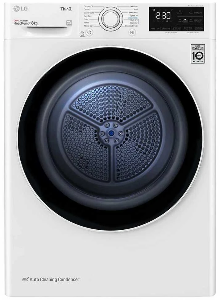 LG | Džiovyklė | RH80V3AV6N | Energijos vartojimo efektyvumo klasė D | Pakraunama iš priekio | 8kg | LED | Gylis 69 cm | Wi-Fi | Baltas