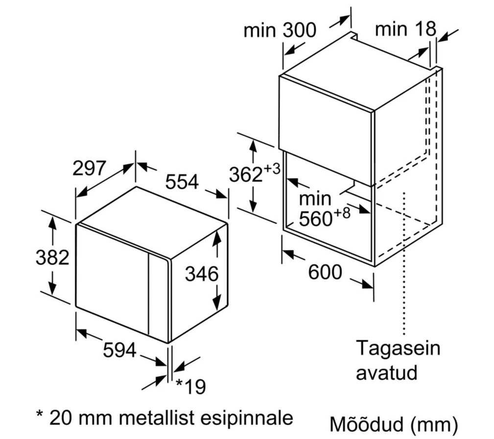Bosch BFL520MS0 Serija 4, Įmontuojamoji mikrobangų krosnelė, Nerūdijančio plieno