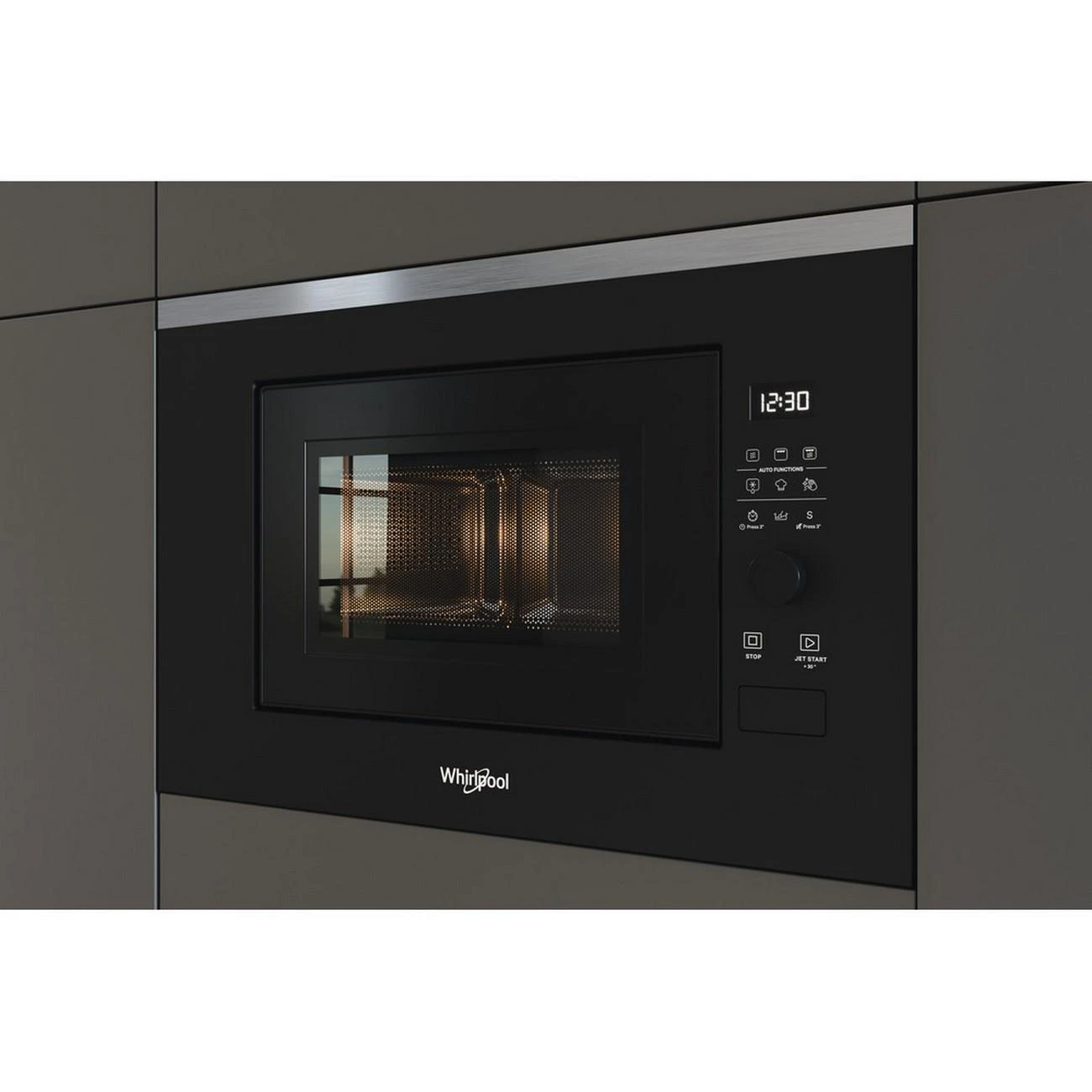 Whirlpool WMF201G mikrobangų krosnelė Įmontuoti Mikrobangų krosnelė su kepsninės funkcija 20 L 800 W Juoda, Nerūdijančiojo plieno