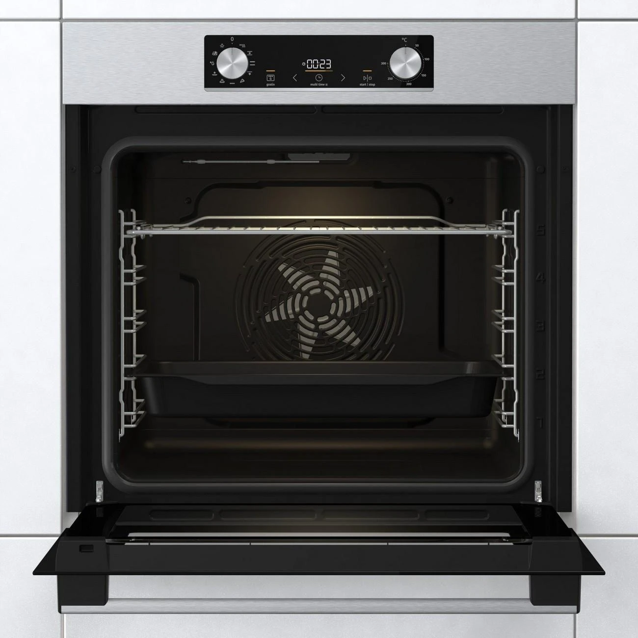 Gorenje | Orkaitė | BO6735E02X | 77 L | Daugiafunkcis | EcoClean | Mechaninis valdymas | Aukštis 59,5 cm | Plotis 59,5 cm | Nerūdijantis plienas