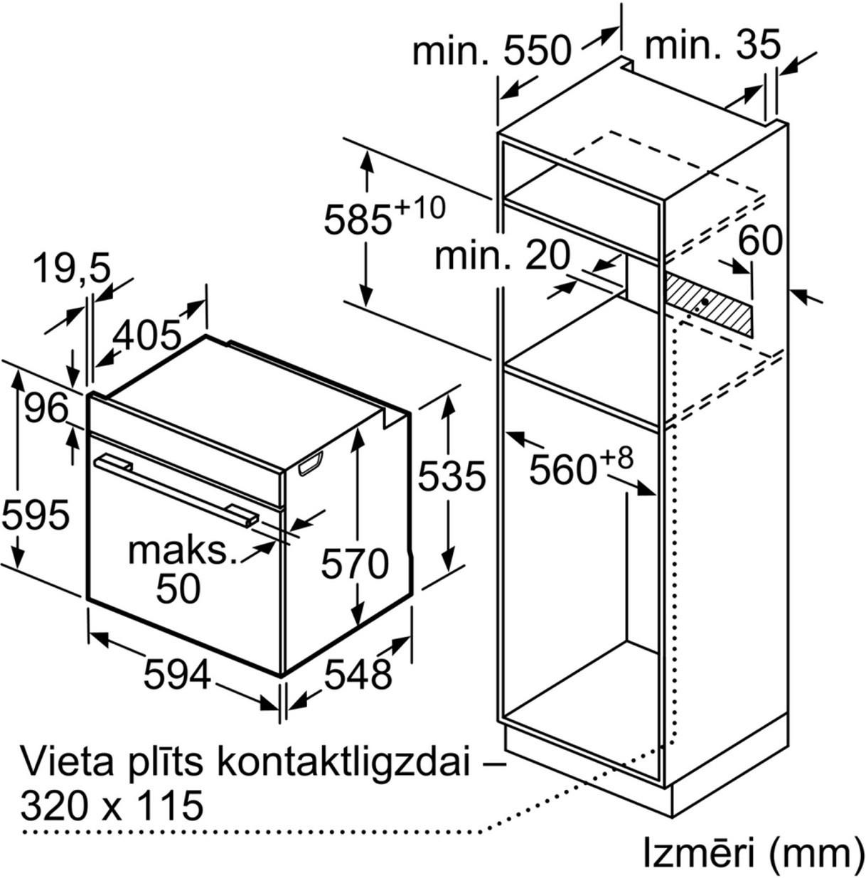 Bosch HBA530BB0S Serija 2, Įmontuojamoji orkaitė, 60 x 60 cm, Juodas