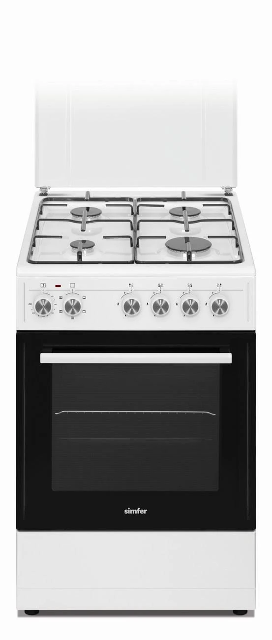 Simfer | Viryklė | 5405SERBB | Kaitlentės tipas Dujinis | Orkaitės tipas Elektrinis | Baltas | Plotis 50 cm | Elektroninis uždegimas | Gylis 60 cm | 43 L