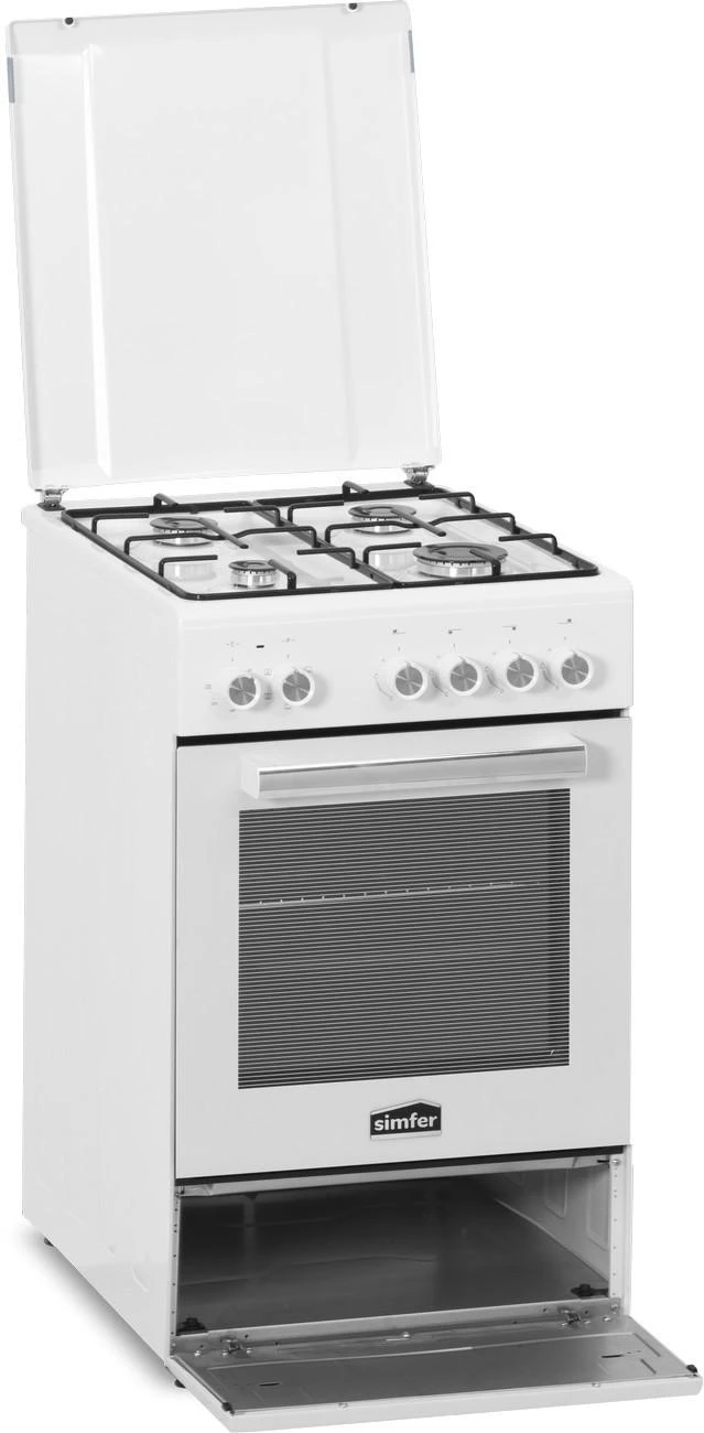 Simfer | Viryklė | 5405SERBB | Kaitlentės tipas Dujinis | Orkaitės tipas Elektrinis | Baltas | Plotis 50 cm | Elektroninis uždegimas | Gylis 60 cm | 43 L