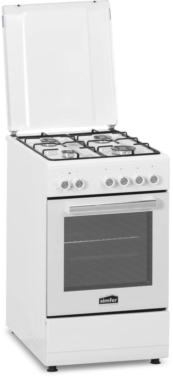 Simfer | Viryklė | 5405SERBB | Kaitlentės tipas Dujinis | Orkaitės tipas Elektrinis | Baltas | Plotis 50 cm | Elektroninis uždegimas | Gylis 60 cm | 43 L