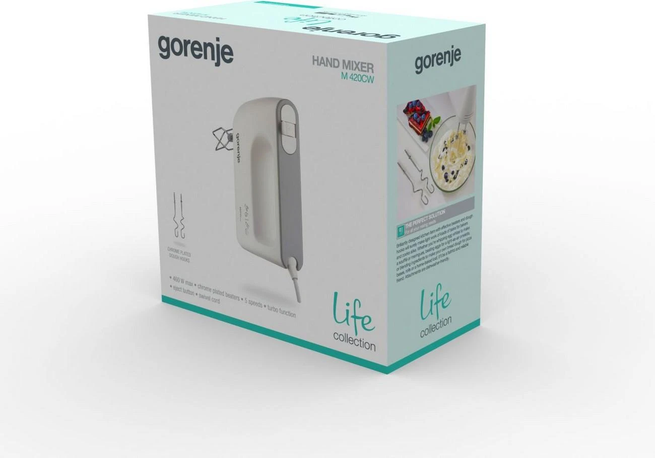 Plakiklis Gorenje | Mixer | M420CW | Hand Mixer | 450 W | Greičių skaičius 5 | Turbo mode | Baltas