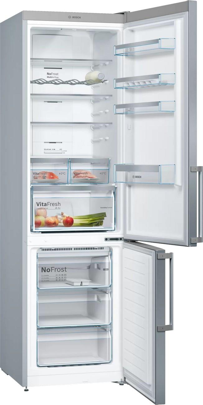 Bosch KGN397LEQ Serija 4, Laisvai statomas šaldytuvas-šaldiklis su šaldiklio skyriumi apačioje, 203 x 60 cm, Nerūdijančio plieno efektas