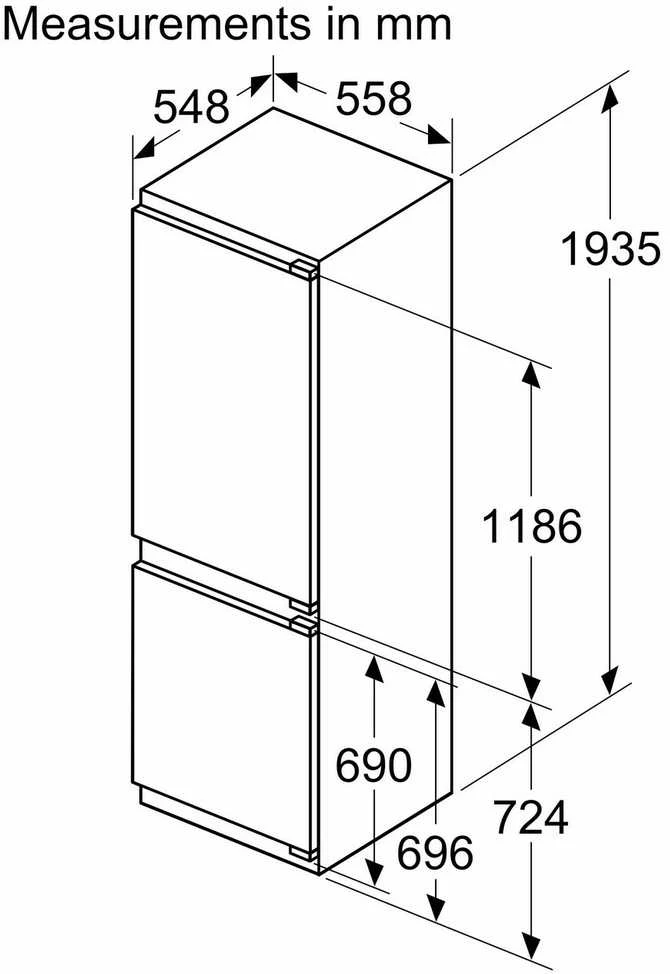 Bosch ‎KIN96VFD0 KIN96VFD0 Serija 4, Įmontuojamasis šaldytuvas-šaldiklis su šaldiklio skyriumi apačioje, 193.5 x 55.8 cm, plokščias vyris