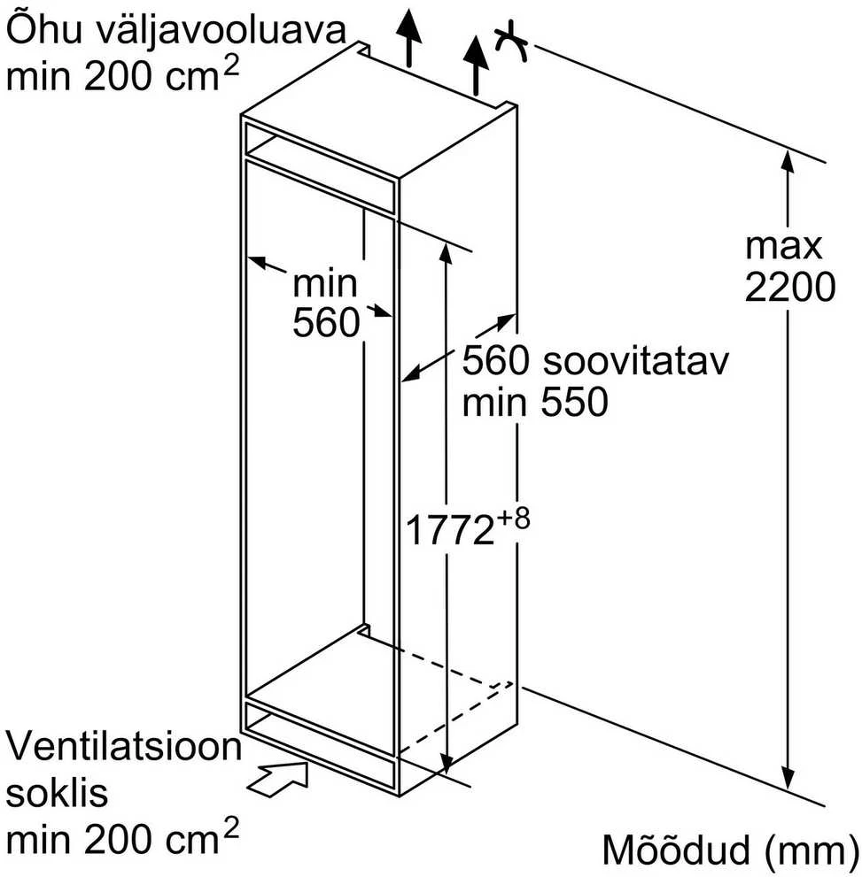 Bosch KIV86VSE0 Serija 4, Įmontuojamasis šaldytuvas-šaldiklis su šaldiklio skyriumi apačioje, 177.2 x 54.1 cm, slankiojantis vyris