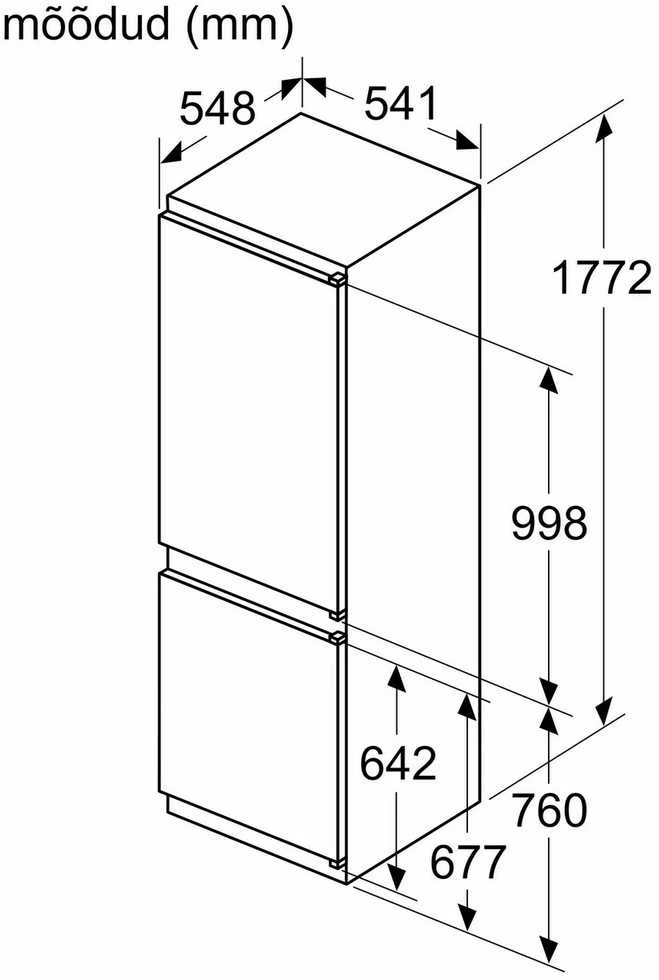 Bosch KIV86VSE0 Serija 4, Įmontuojamasis šaldytuvas-šaldiklis su šaldiklio skyriumi apačioje, 177.2 x 54.1 cm, slankiojantis vyris