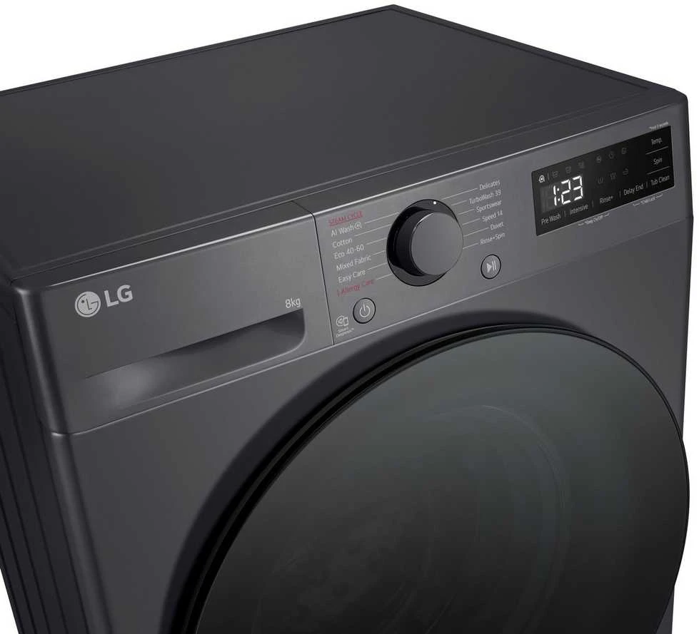 LG | Skalbimo mašina | F2WR508S2M | Energy efficiency class A | Front loading | Skalbimo talpa 8kg | 1200 RPM | Gylis 48 cm | Plotis 60 cm | LED | Middle Juodas