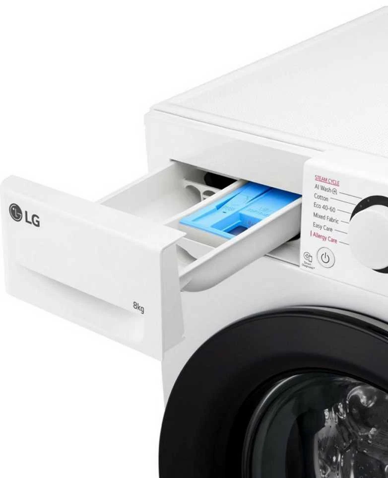 LG | Skalbimo mašina | F2WR508SWW | Energy efficiency class A | Front loading | Skalbimo talpa 8kg | 1200 RPM | Gylis 47.5 cm | Plotis 60 cm | Ekranas | LED | Steam function | Direct drive | Baltas
