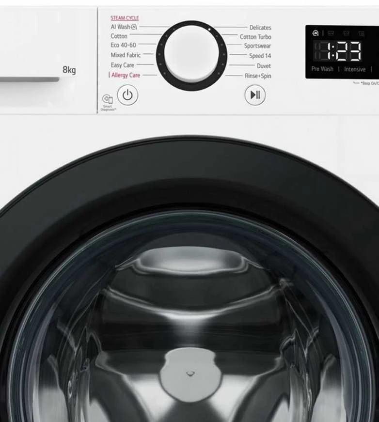 LG | Skalbimo mašina | F2WR508SWW | Energy efficiency class A | Front loading | Skalbimo talpa 8kg | 1200 RPM | Gylis 47.5 cm | Plotis 60 cm | Ekranas | LED | Steam function | Direct drive | Baltas