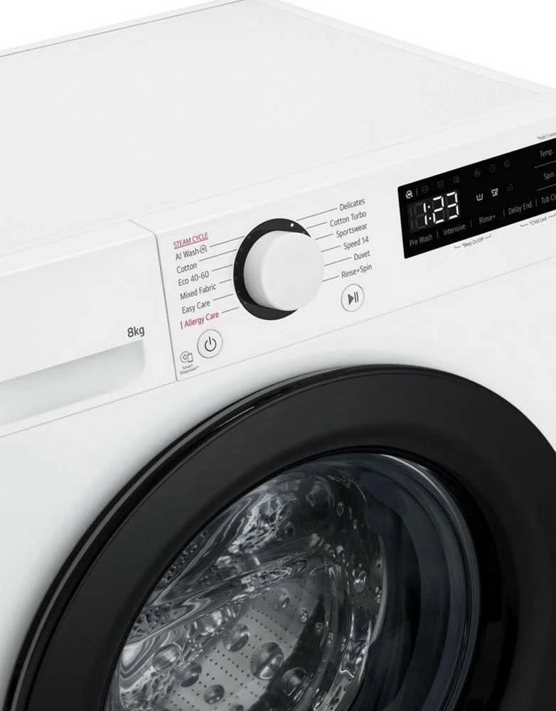 LG | Skalbimo mašina | F2WR508SWW | Energy efficiency class A | Front loading | Skalbimo talpa 8kg | 1200 RPM | Gylis 47.5 cm | Plotis 60 cm | Ekranas | LED | Steam function | Direct drive | Baltas