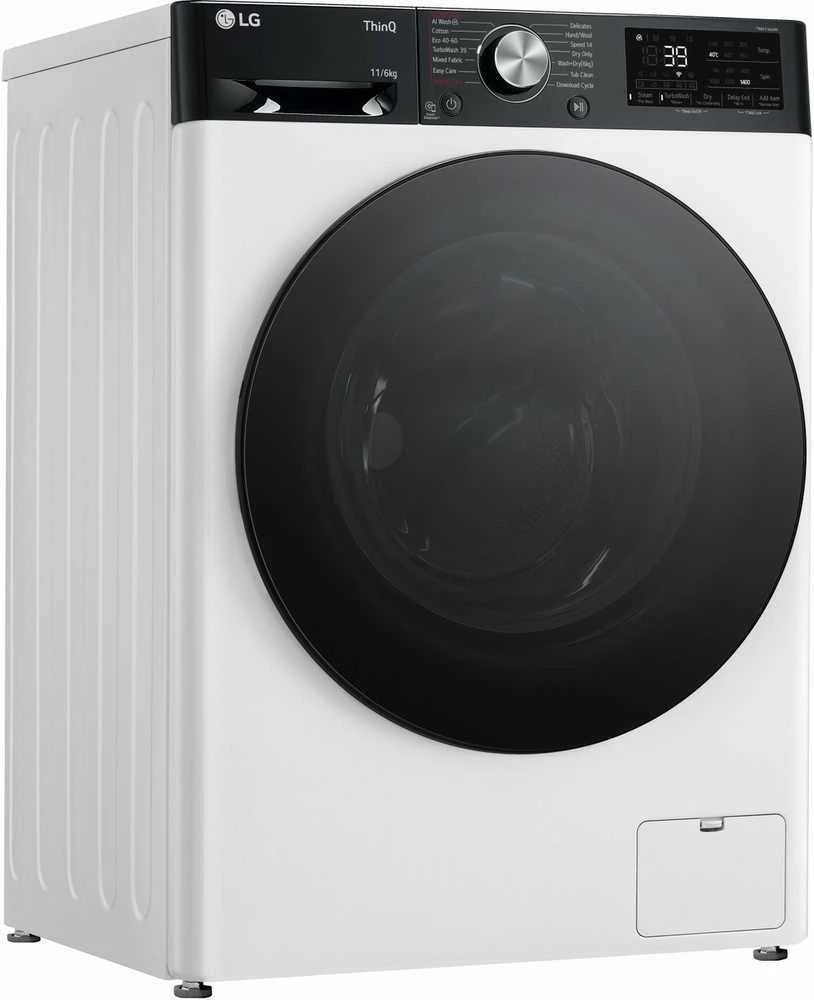 LG | Skalbimo mašina with Dryer | F4DR711S2H | Energy efficiency class A | Front loading | Skalbimo talpa 11 kg | 1400 RPM | Gylis 56.5 cm | Plotis 60 cm | Ekranas | LED | Drying system | Drying capacity 6kg | Steam function | Direct drive | Wi-Fi | Baltas