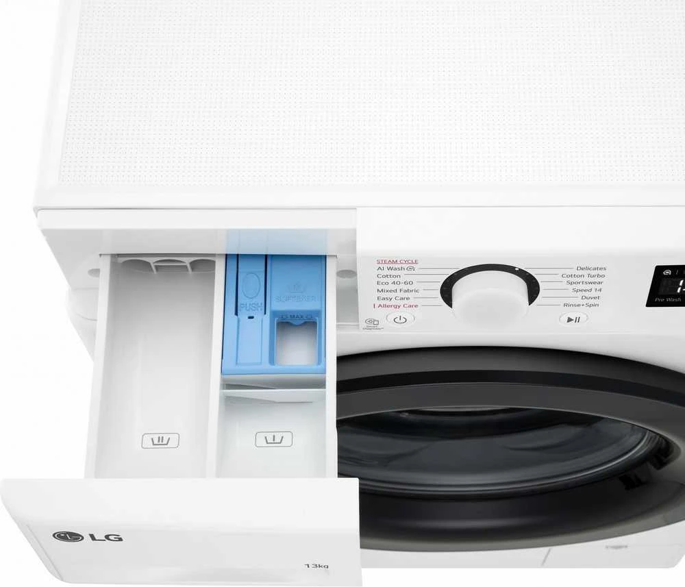 LG | Skalbimo mašina | F4WR513SBW | Energy efficiency class A-10% | Front loading | Skalbimo talpa 13 kg | 1400 RPM | Gylis 61.5 cm | Plotis 60 cm | LED | Direct drive | Baltas