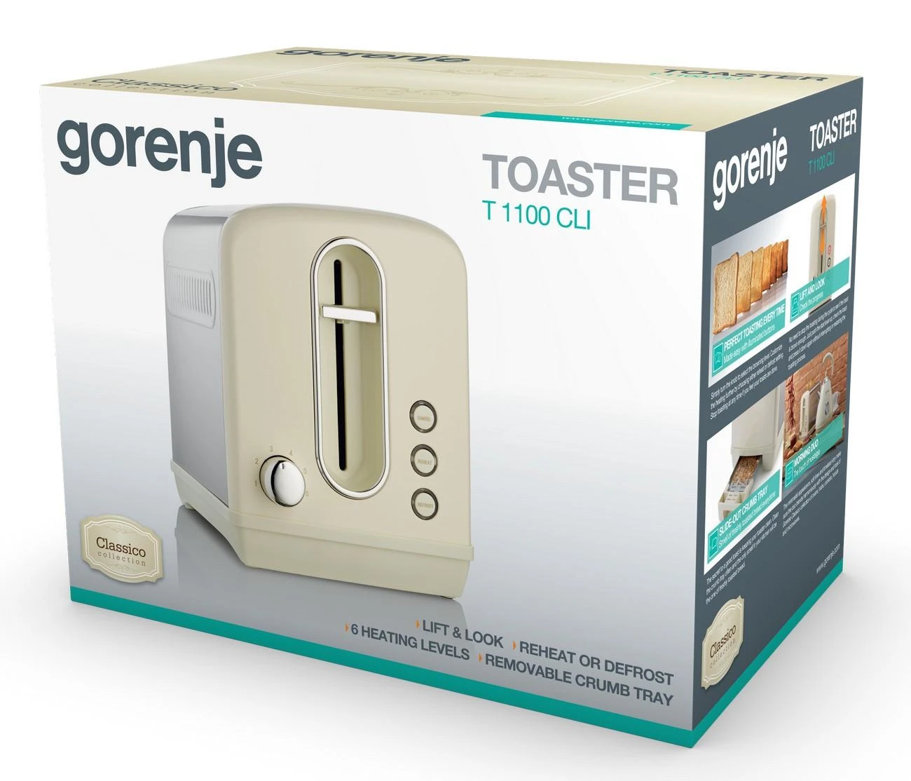 Skrudintuvas Gorenje Toaster T1100CLI rusvai gelsvas/ nerūdijantis plienas, Plastikas, metalas, 1100 W, Lizdų skaičius 2, Galios lygių skaičius 6,