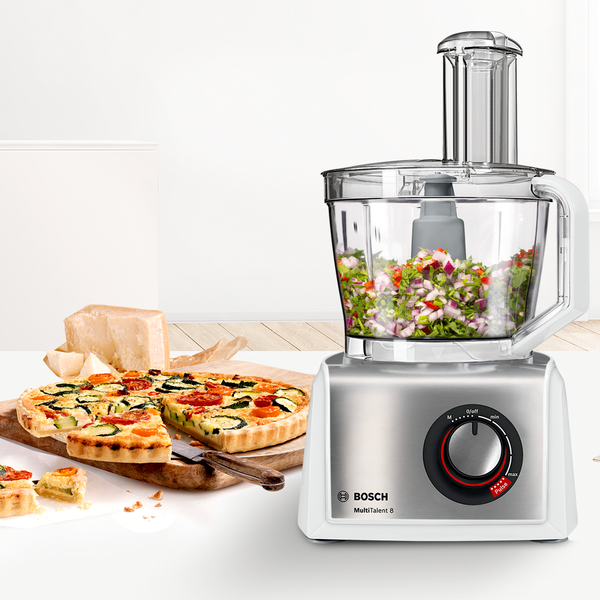 Virtuvinis kombainas Bosch MC812S814 Virtuvės kombainas, MultiTalent 8, 1250 W, Baltas, šiaušto nerūdijančio plieno