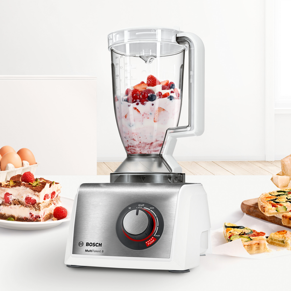 Virtuvinis kombainas Bosch MC812S814 Virtuvės kombainas, MultiTalent 8, 1250 W, Baltas, šiaušto nerūdijančio plieno