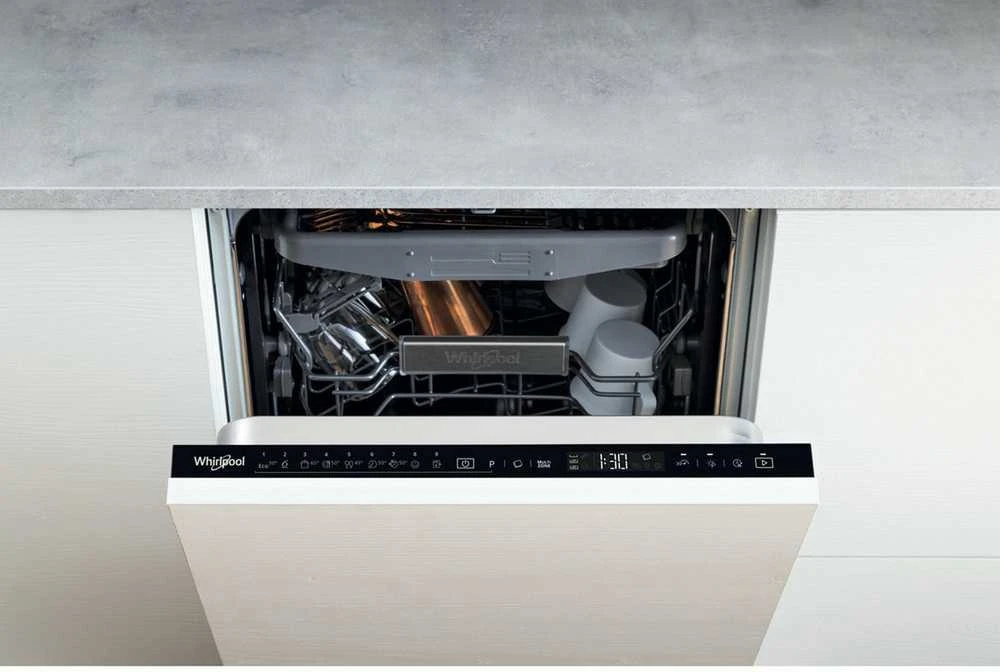 WHIRLPOOL Indaplovė WSIP4O33PFE, D energijos klasė (senas A+++), 45 cm, Powerclean PRO, Trečias krepšelis, 9 programos