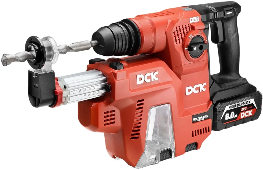 Akumuliatorinis bešepetėlinis perforatorius su nusiurbimu SDS+, 2,6J , 20V, KRHDE20V-26R2KIT, DCK (2x8,0Ah akumuliatorius, įkroviklis)